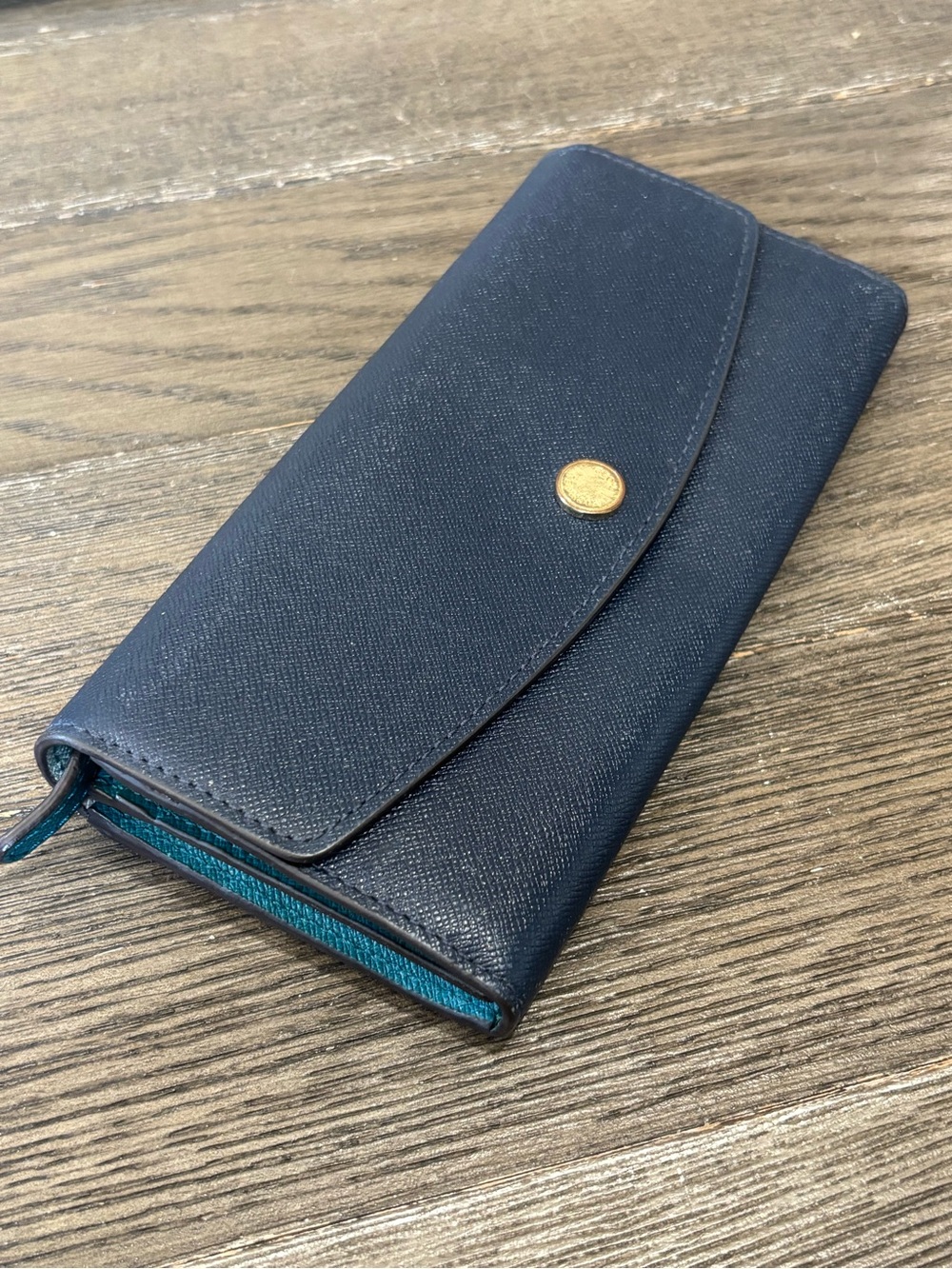 Michael Kors • Fulton Saffiano Leather Wallet • Navy | Teal | White